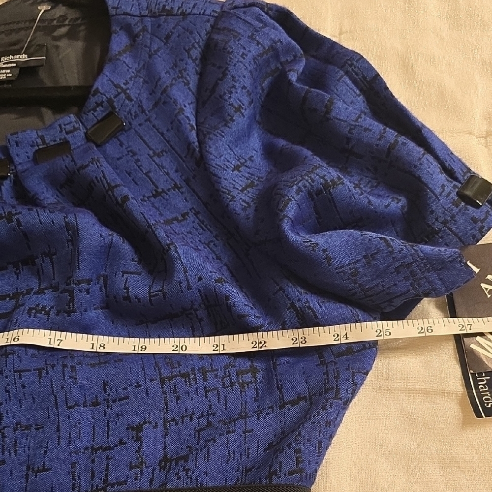 R&M Richards Blue and Black Midi Dress with Ruffled Peter Pan Collar - Picture 14 of 15